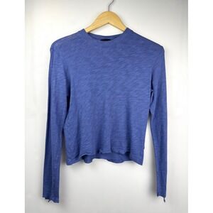 ATM SLUB JERSEY LONG SLEEVE DESTROYED WASH CROP TEE Periwinkle Cotton Women's XS